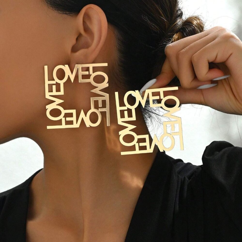 Women's Goldtone Love/Queen Earrings